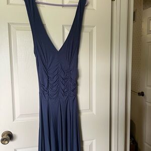 Lapis Blue Pleated V-Neck Gown